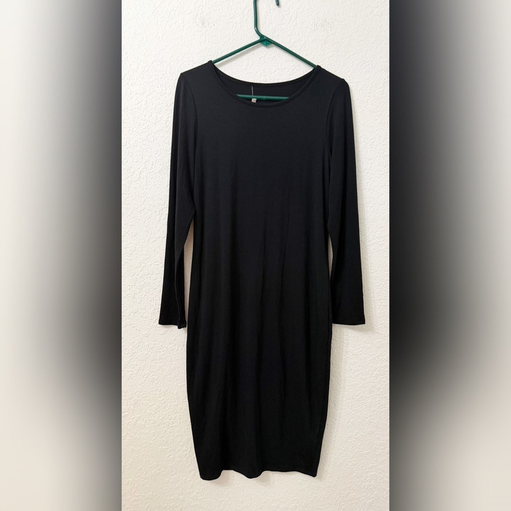 Marine Layer Lexi Long Sleeve Midi Dress Black - L